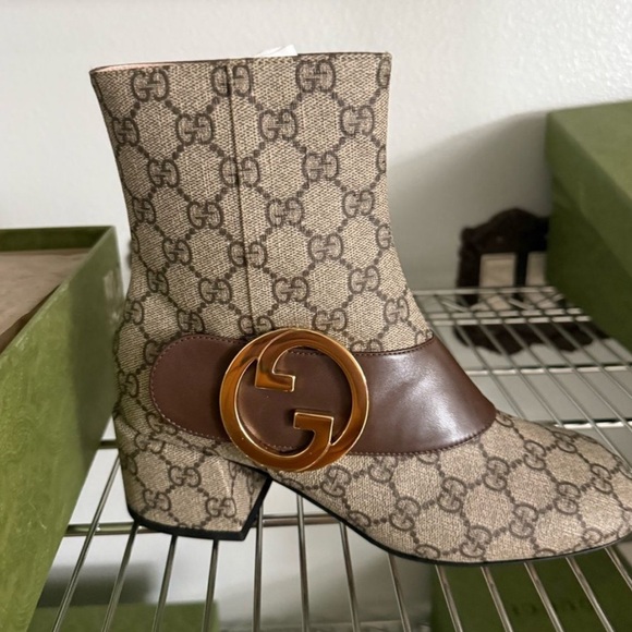New in box Gucci GG Canvas Belted Ankle Boots w/ Gold GG Logo – Size 7 (EU 37)